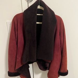 Nicole Farhi. Burgundy sheepskin coat